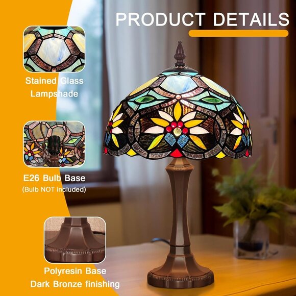 NEW! Tiffany Style Lamp Handmade Stained Glass Sunflower Table Lamp 19" - Picture 3 of 6